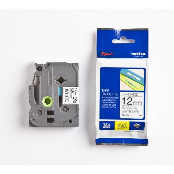 Brother Etiket Tz-Tape 12mm Beyaz Üzerine Siyah TZE-231
