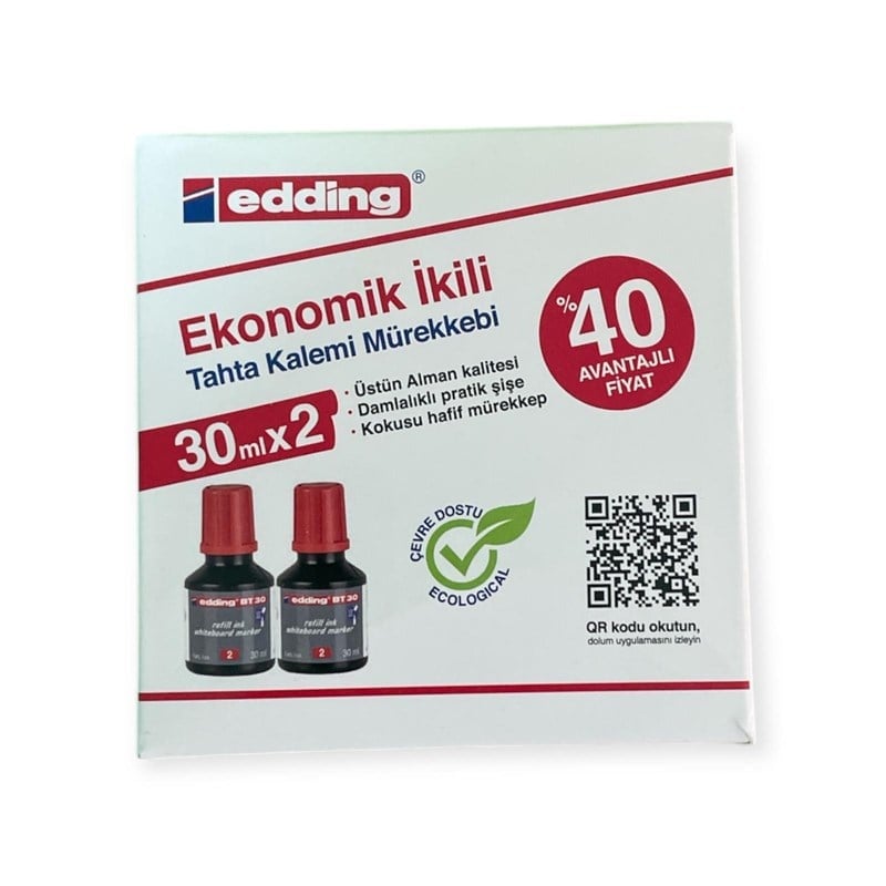 Edding Tahta Kalemi Mürekkebi 30ml 2'li Kırmızı Bt30