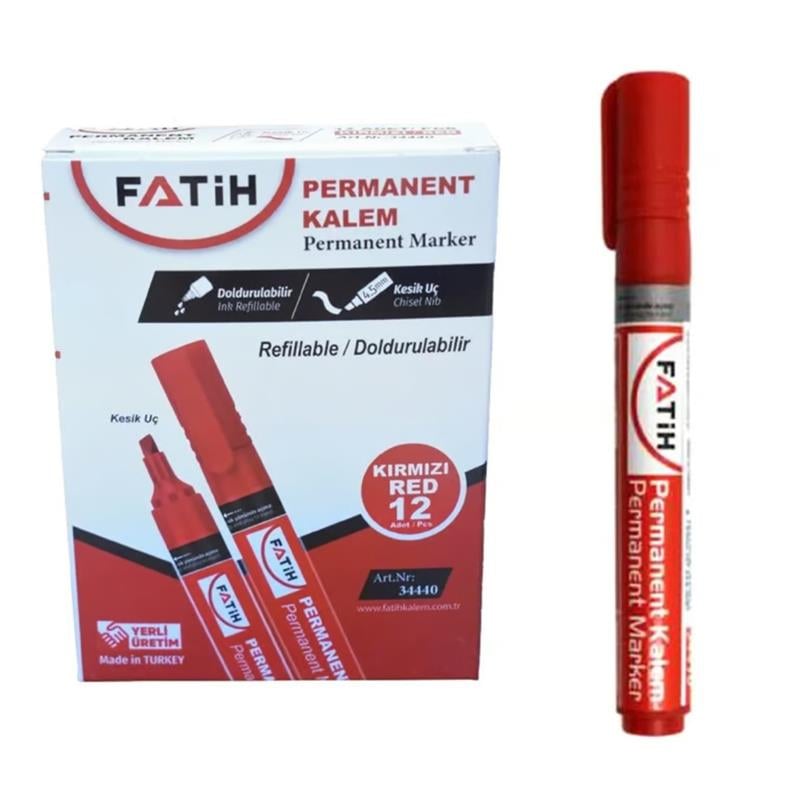 Fatih Doldurulabilir Kırmızı Renk Marker Koli· Kalemi· Kesik Uç 4.5mm 12'li Paket 