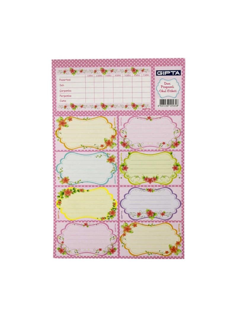 Gıpta Gırls Ders Programı Okul Etiket 3 Yaprak 16 x 24 cm Çiçek Desenli