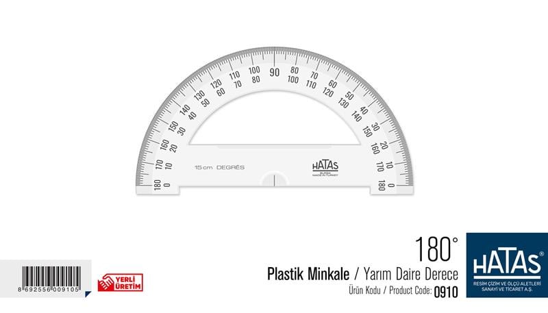 Hatas 180° Sınıf Plastik Minkale / Yarım Daire Derece 