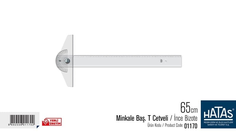 Hatas 65 cm Minkale Başlı T Cetveli / İnce Bizote
