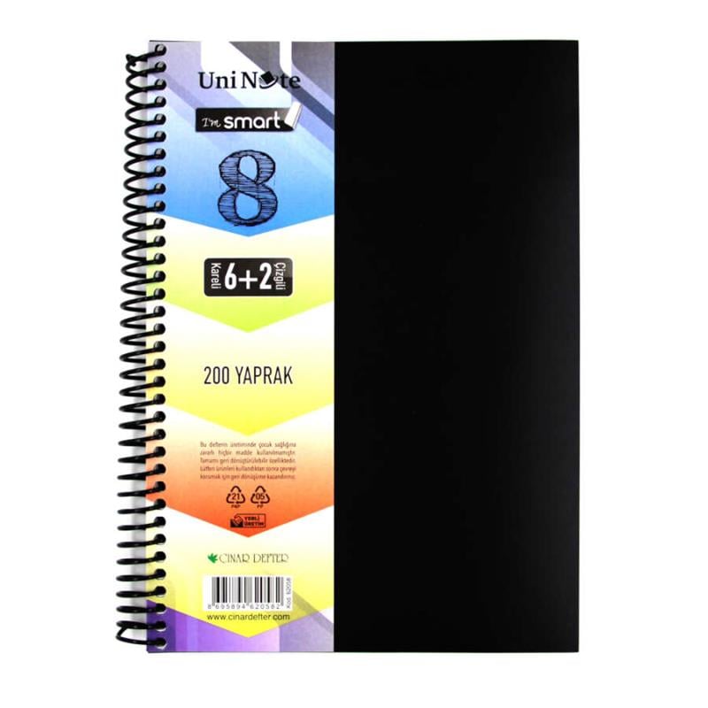 I'am Smart Plastik Kapak 200 Yaprak 6+2 Bölmeli Spiralli A4 Defter