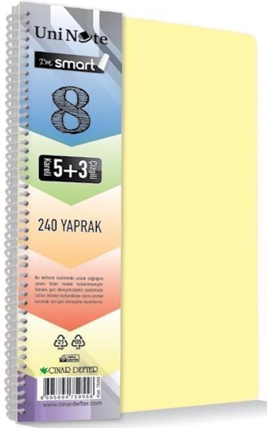 I'am Smart Plastik Kapak 275 Yaprak 8+3 Bölmeli Spiralli A4 Defter