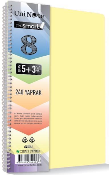 I'am Smart Plastik Kapak 275 Yaprak 8+3 Bölmeli Spiralli A4 Defter