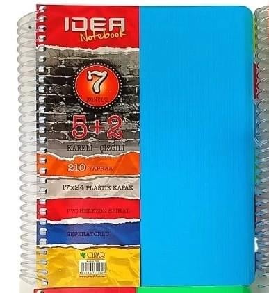 İdea Plastik Kapak 17x24 cm 210 Yaprak 5+2 Bölmeli Spiralli Defter