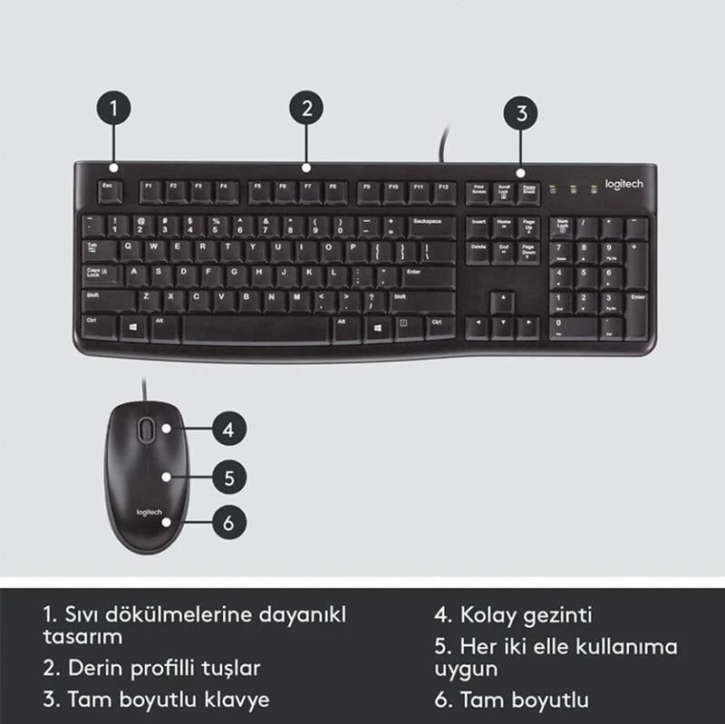 Logitech Klavye & Mouse MK120 Kablolu USB