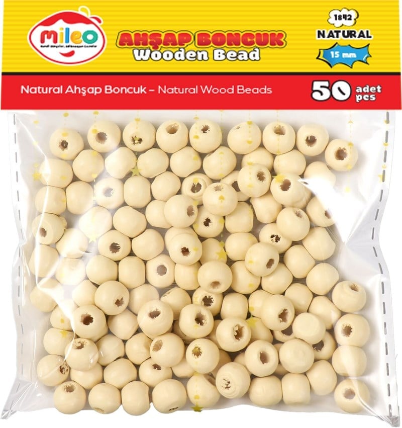 Mas Mileo Ahşap Boncuk 15 Mm Naturel 50'li Paket 1842