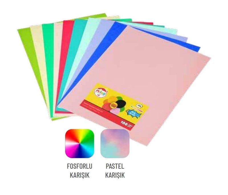 Mas Mileo Renkli Fotokopi Kağıdı - 80 gr Pastel ve Fosforlu 10 Renk Karışık A4 100’lü Paket 1718