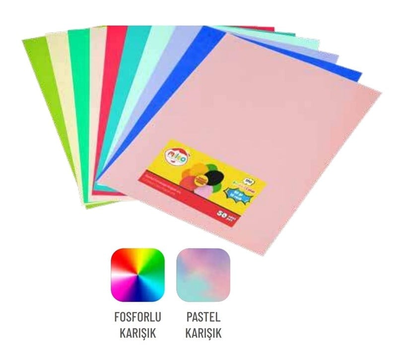 Mas Mileo Renkli Fotokopi Kağıdı 80 gr Pastel ve Fosforlu 10 Renk Karışık A4 50'li Paket 1717