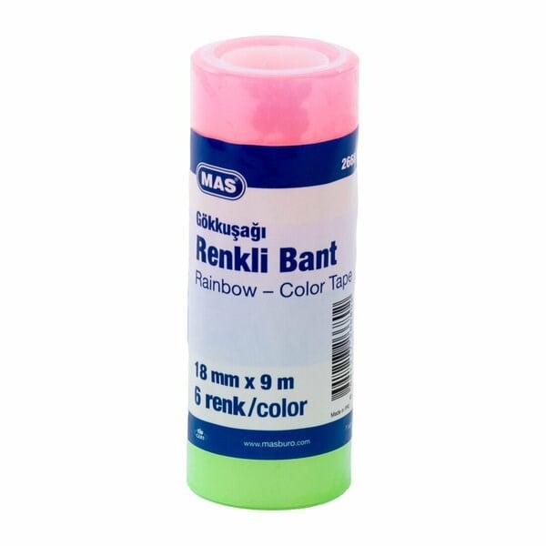 Mas Renkli Şeffaf Bant Seti - 18mm x 9m x 6 Renkli Set