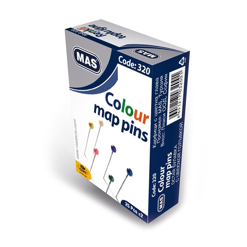 Mas Toplu İğne Renkli Baslı 32mm 25'li Paket