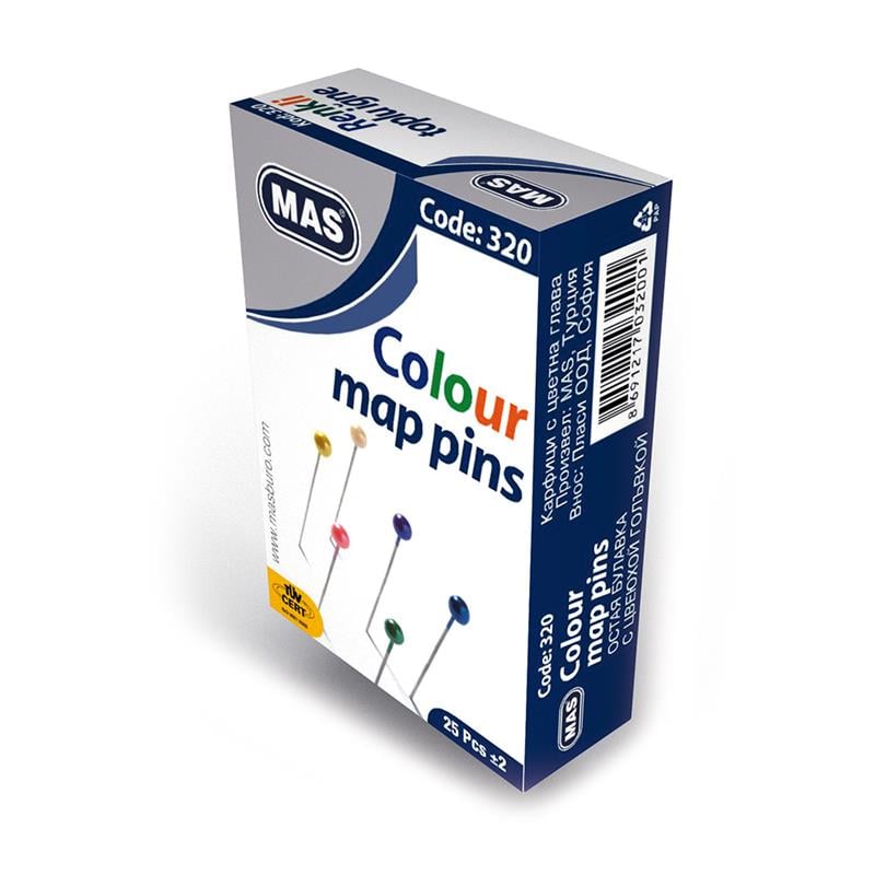Mas Toplu İğne Renkli Baslı 32mm 25'li Paket