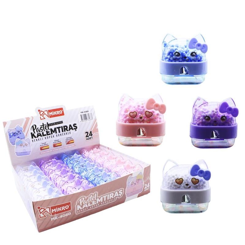 Mikro Kalemtraş MK-4060-24 Kitty Cute Çift Bıçaklı 24'lü Paket