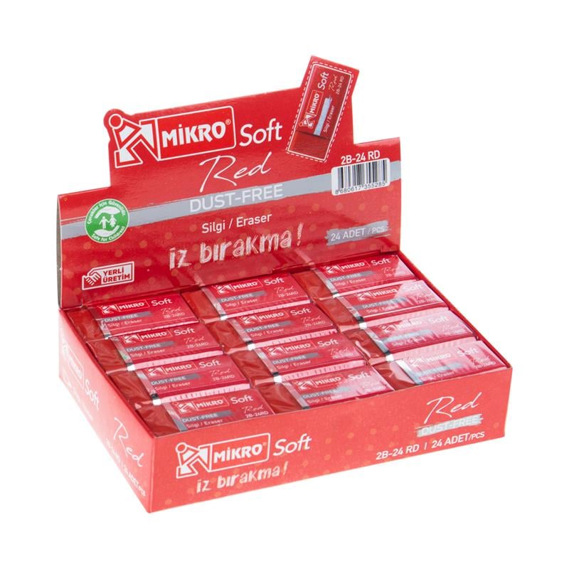 Mikro Silgi 2B-24RD Kırmızı Soft - 24'lü Paket