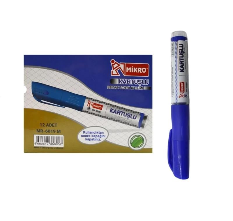 Mikro Tahta Kalemi MR-6019 Kartuşlu Mavi 12'li Paket