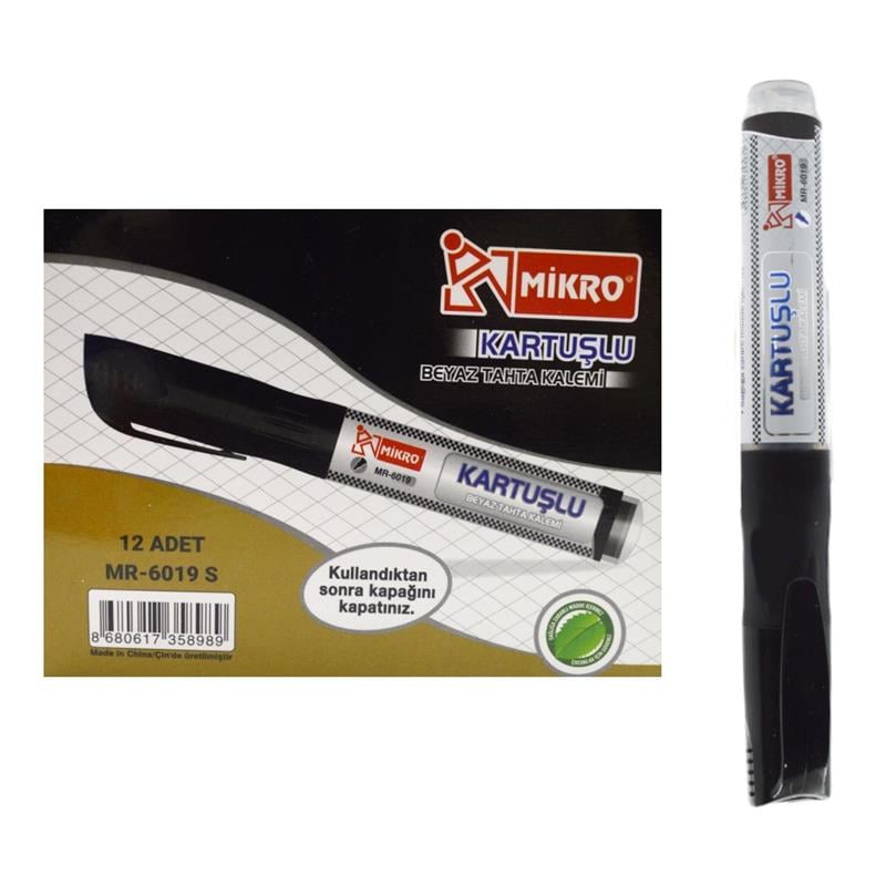Mikro Tahta Kalemi MR-6019 Kartuşlu Siyah 12'li Paket
