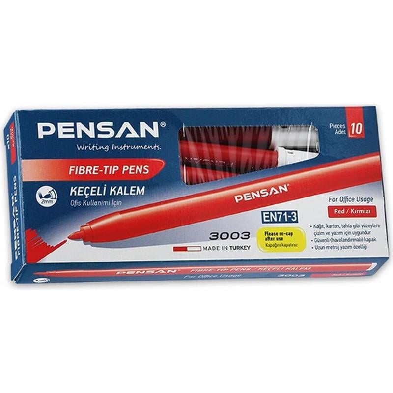Pensan 3003 Ofis Tipi Keçeli Kalem Kırmızı 10'lu Paket