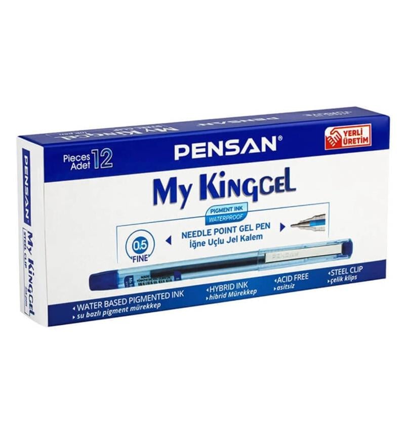 Pensan 6405 My-King Jel Kalem 0.5mm Mavi Metal Klips 12'li Paket
