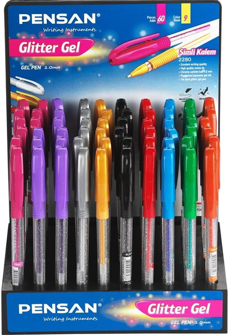 Pensan Simli Kalem Glitter Renkli PVC 60’lı Stand