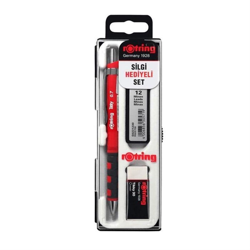 Rotring Tikky Versatil Kırmızı Kalem 0.7+Min+Silgi Hediye