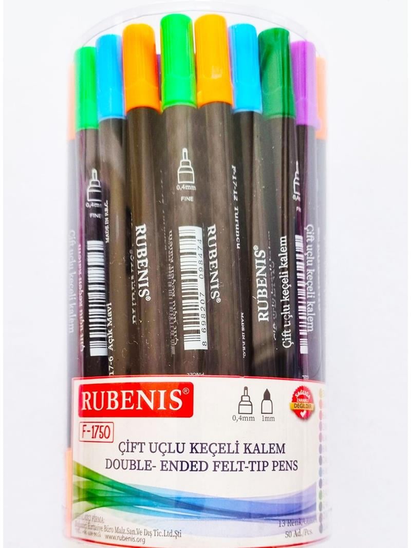 Rubenis Fineliner Çift Uçlu 13 Renk 50’li Paket