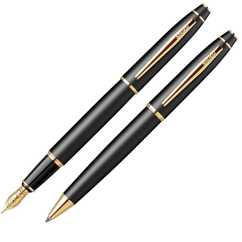 Scrikss Kalem Seti 35 Dolma & Tükenmez Mat Siyah Altın Lüx Kutu