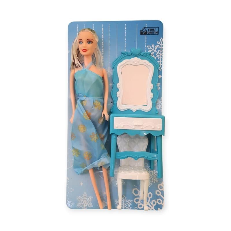 SNOW CİTY ŞIK ELBİSELİ OYUNCAK BEBEK & MAKYAJ MASASI SETİ 