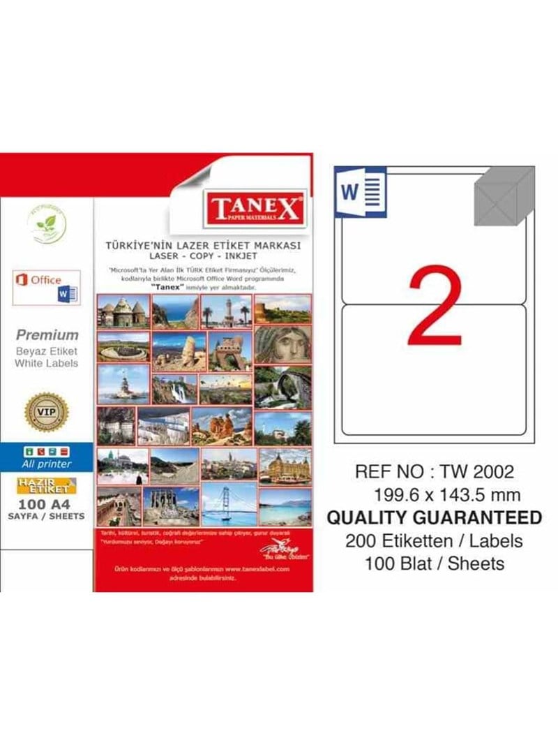 Tanex Laser Etiket Tw-2002 199,6x143,5 Mm 100 Adet