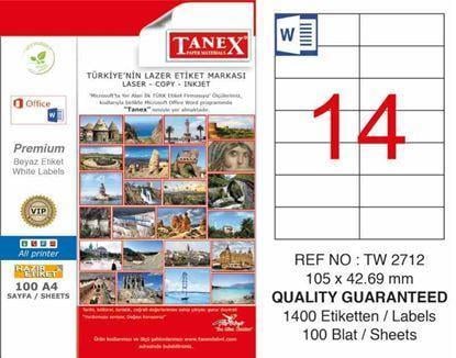 Tanex Laser Etiket Tw-2712 105x42,69 Mm 100 Adet