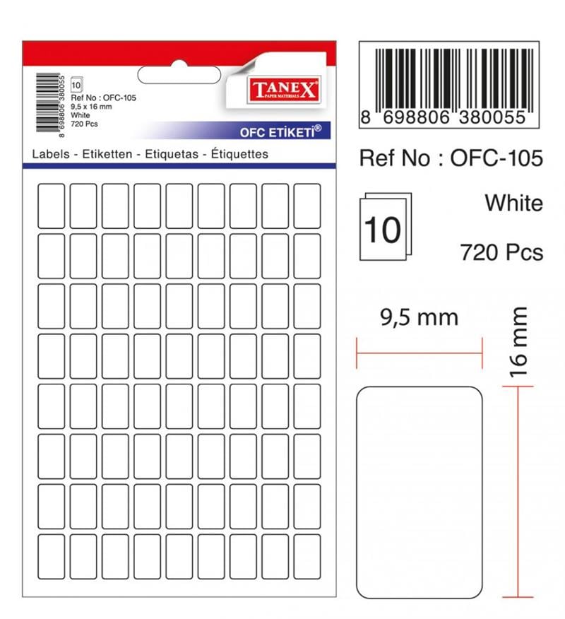 Tanex Ofis Etiket Ofc-105 Beyaz 10 Adet