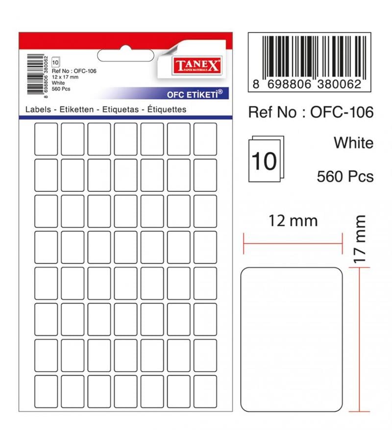 Tanex Ofis Etiket Ofc-106 Beyaz 10 Adet