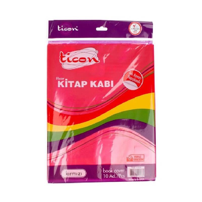 Ticon Hazır Kaplık Yapışkanlı Kitap Kırmızı 10’lu Paket