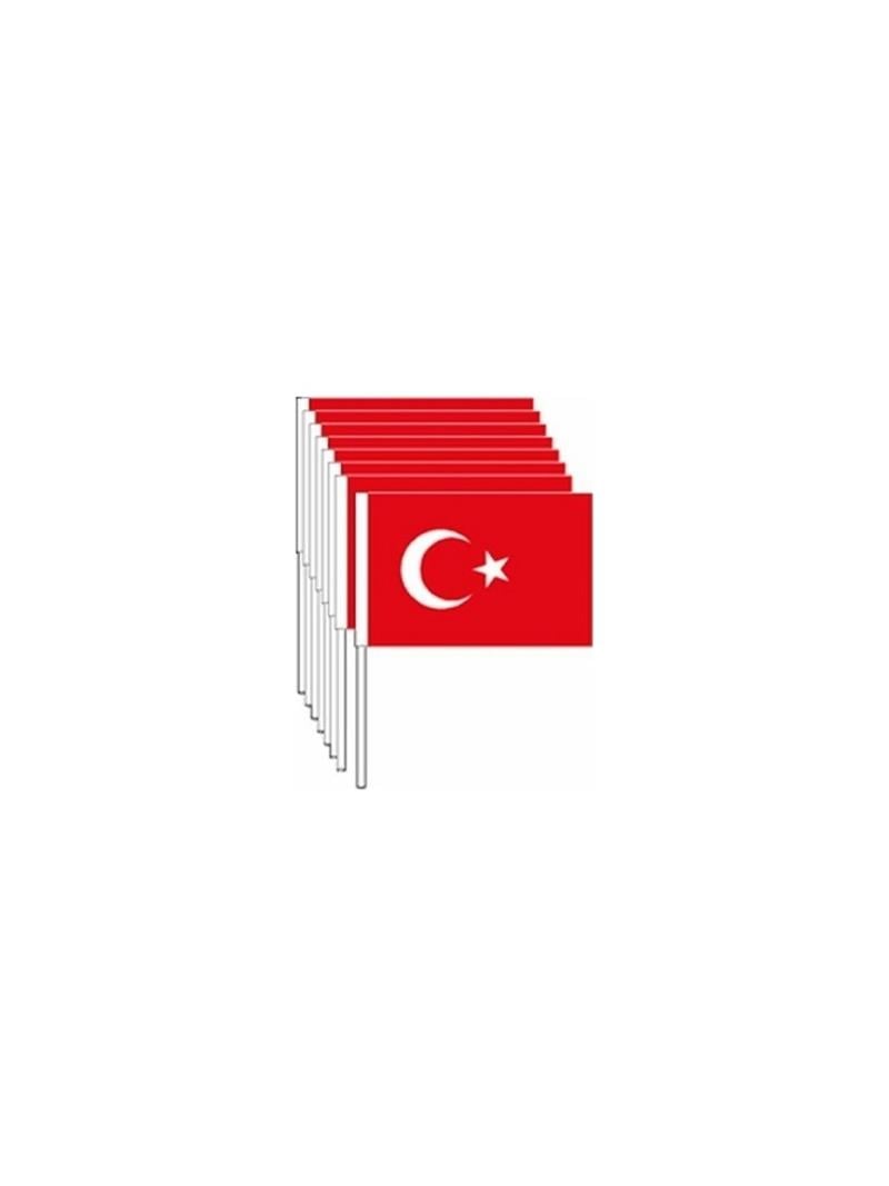 Türk Bayrağı 20x30 cm Alpaka Kumaş- Sopalı 10'lu Paket
