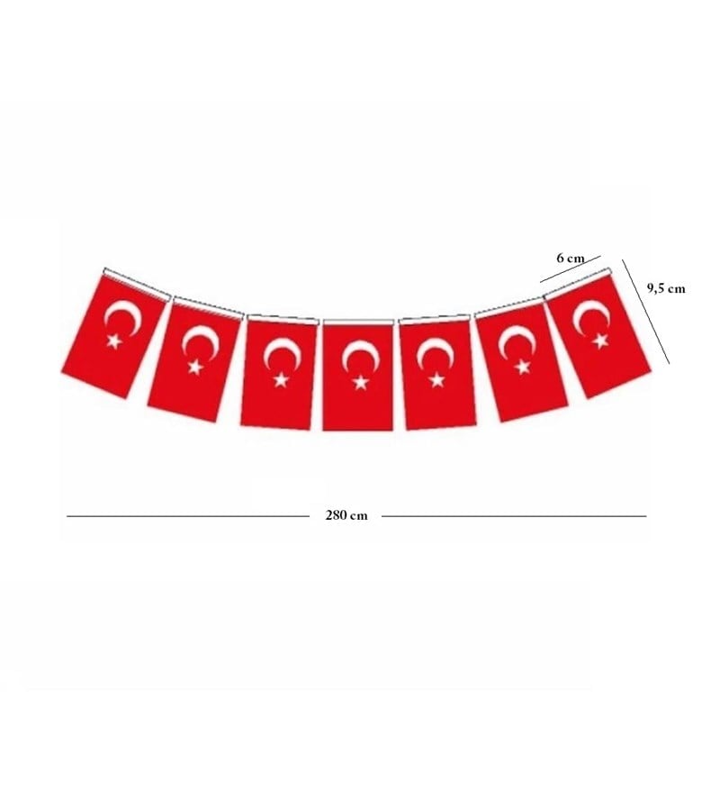 Türk Bayrağı, İpli, Kağıt, Mini, 280cm - 6cm x 10cm - 40'lı