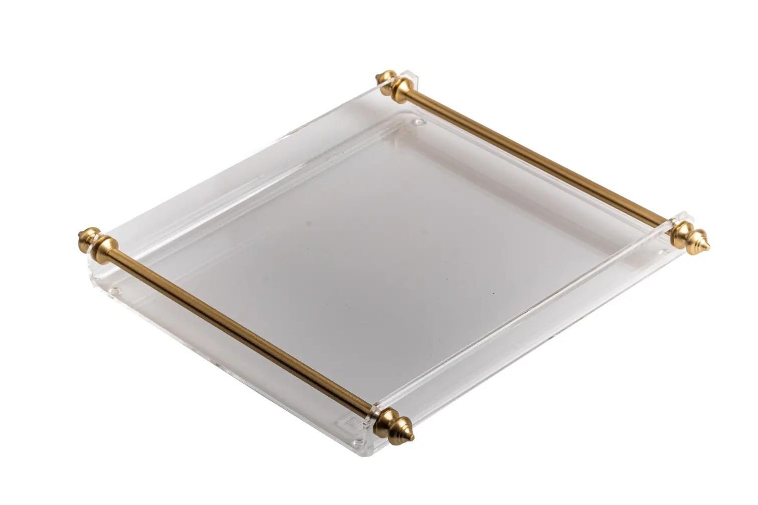 Uzun Pirinç Kulplu Küçük Tepsi