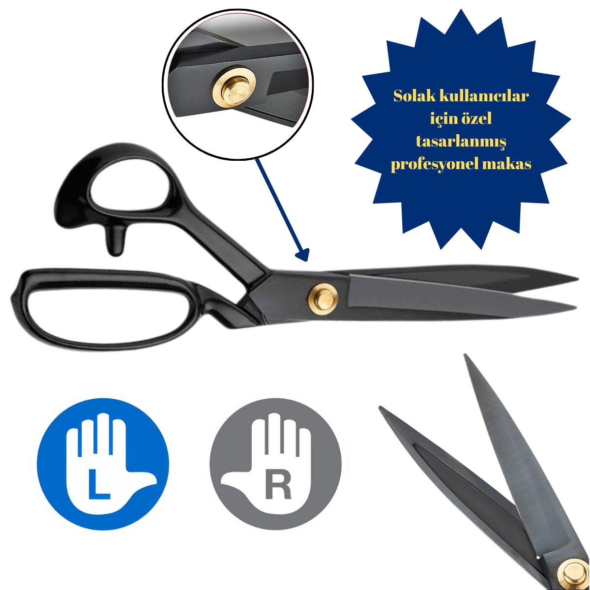 Pin-1104 Somunlu Kumaş Kesim Makası 10″ (26 cm) – Siyah Sap ile Profesyonel Kesim