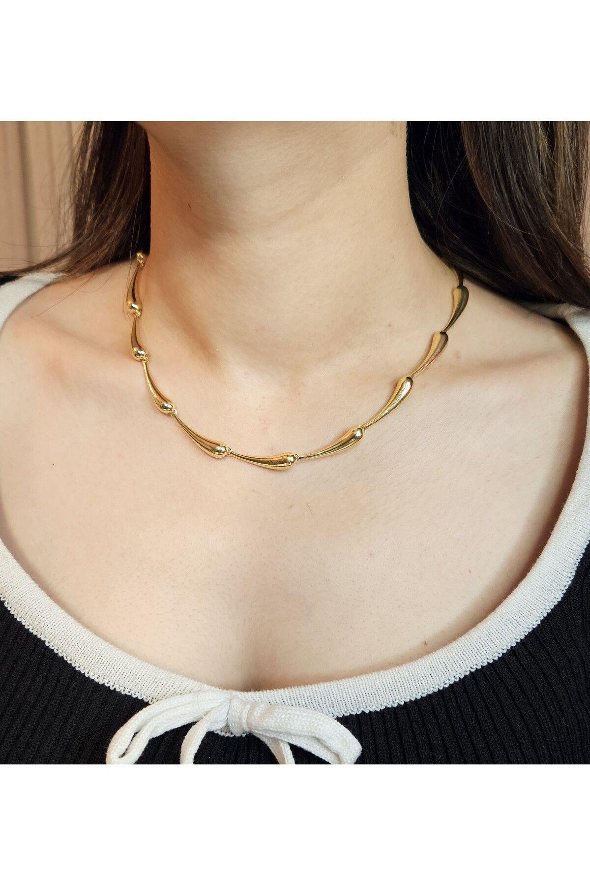 Çelik Damla Model Gold Kolye