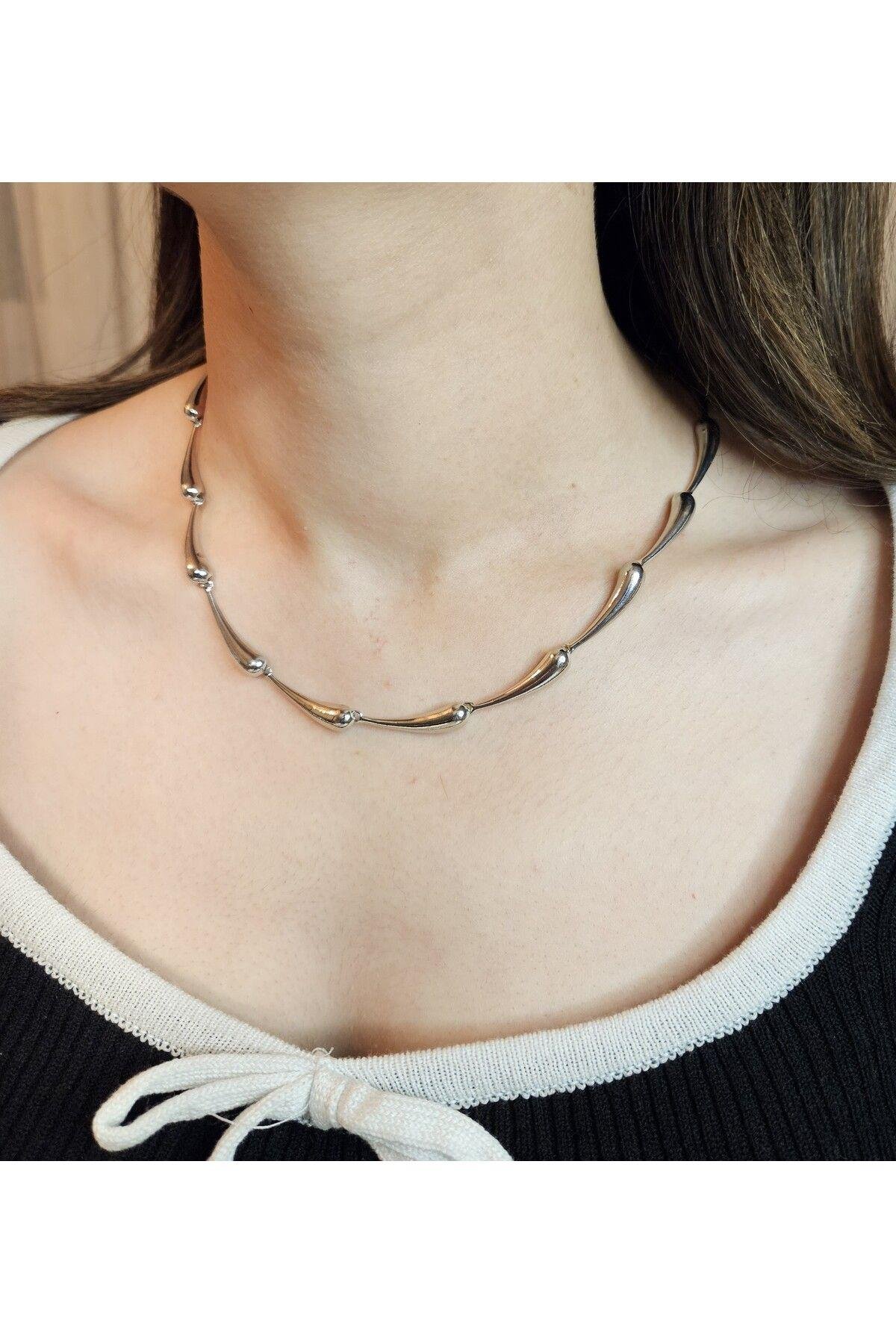 Çelik Damla Model Silver Kolye