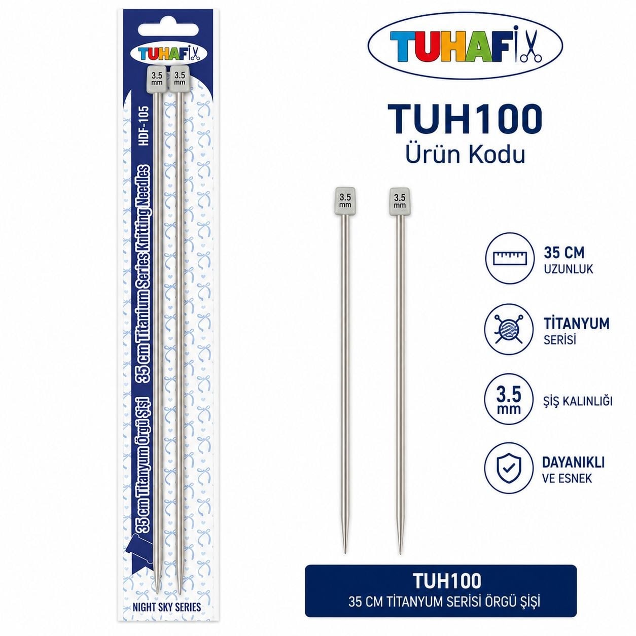 35cm Titanyum Örgü Şişi 3.5 mm