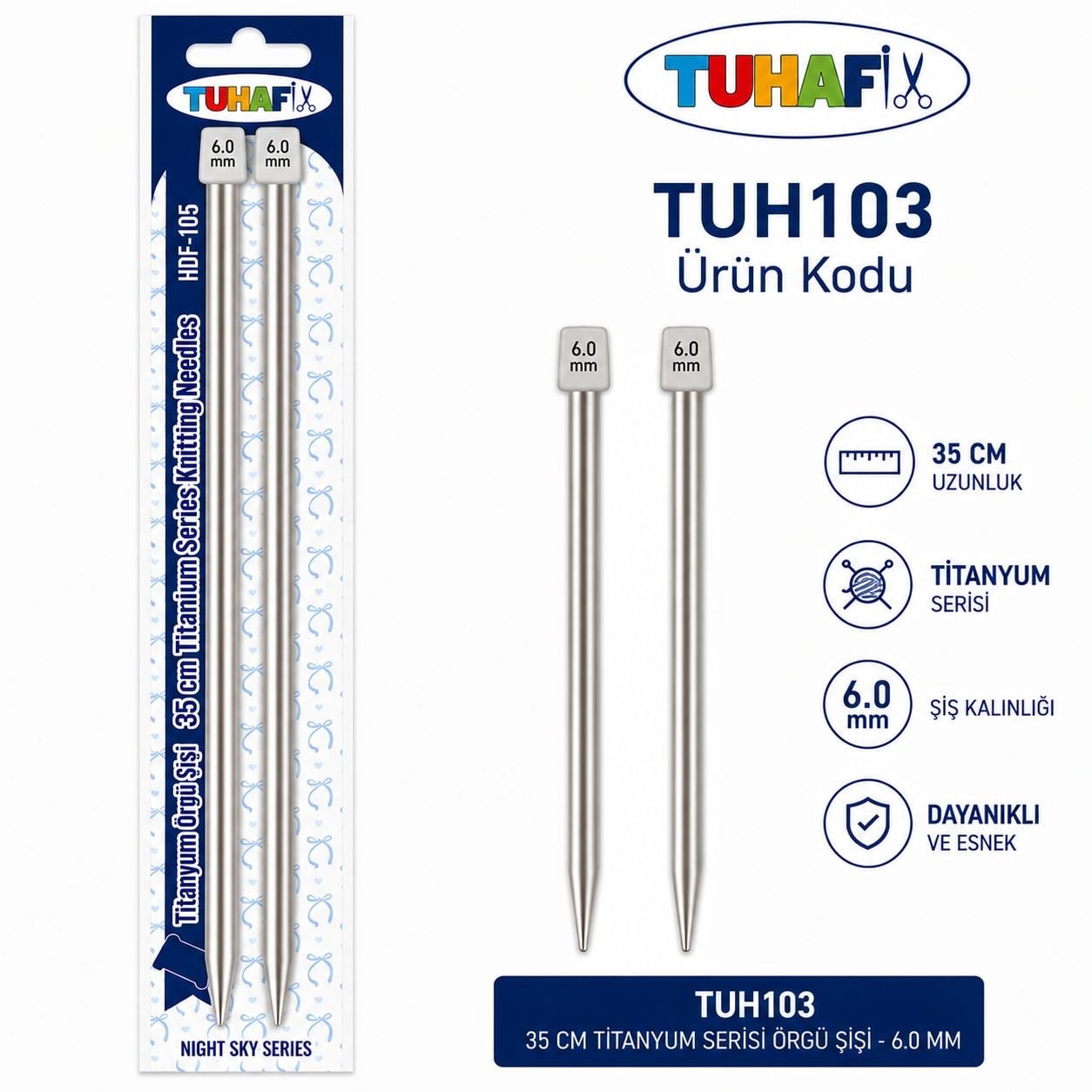 35cm Titanyum Örgü Şişi 6 mm