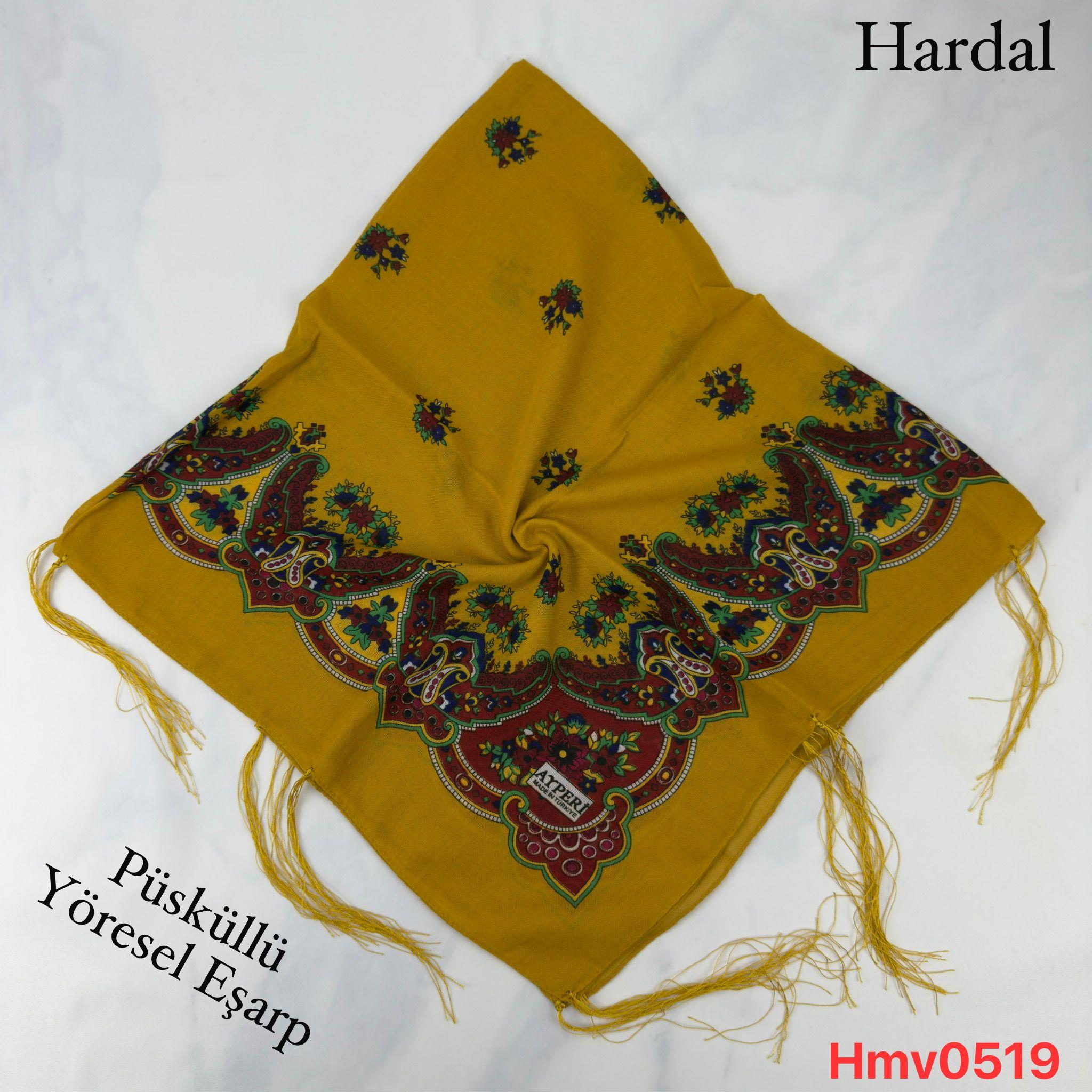 Püsküllü Yöresel Eşarp - Hardal