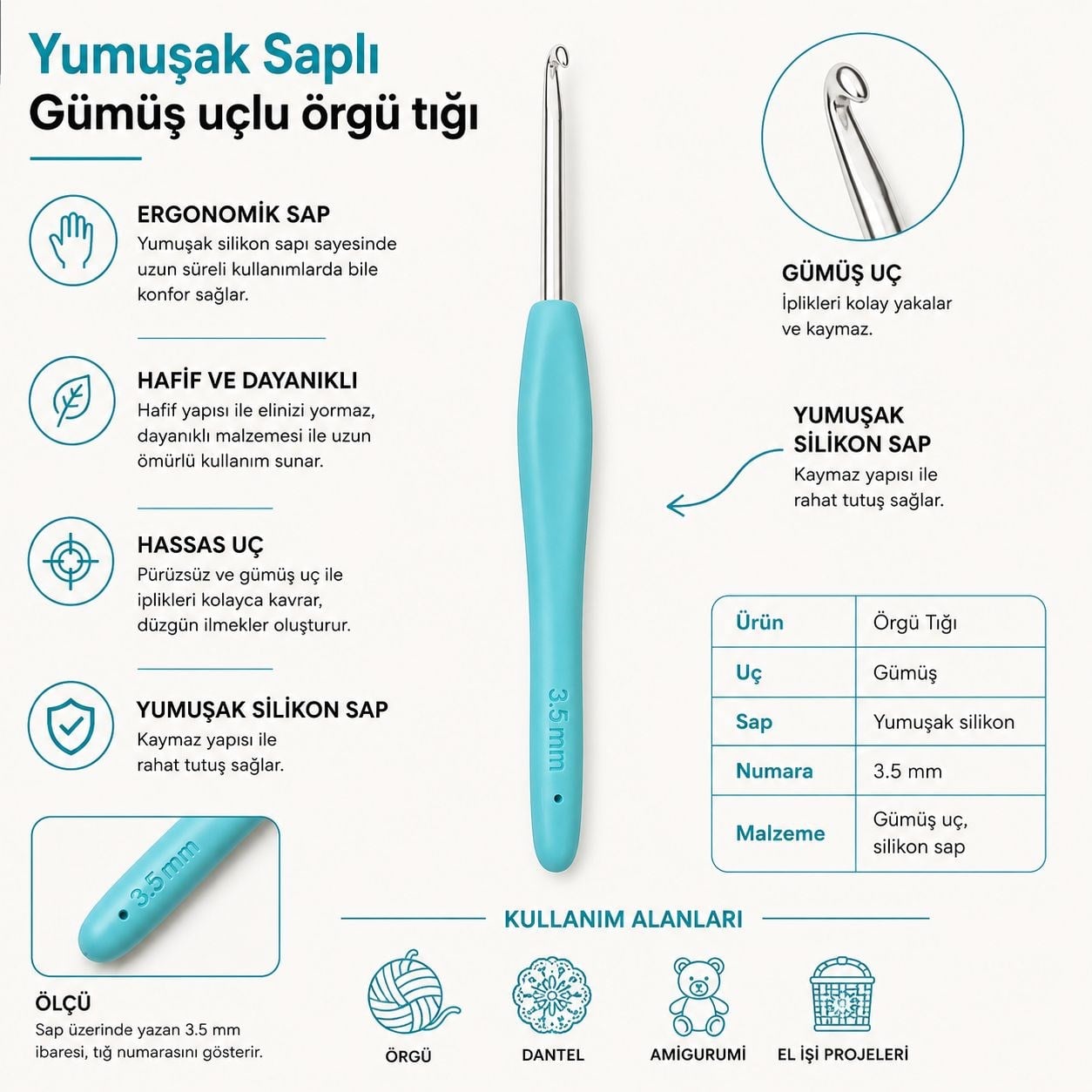 Yumuşak Saplı Örgü Tığı 3.5 mm