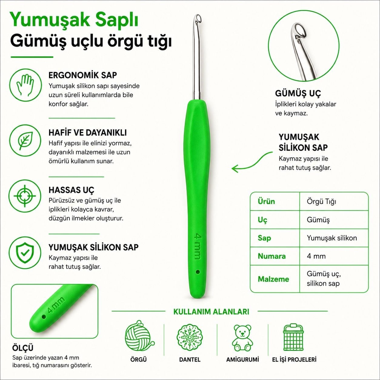 Yumuşak Saplı Örgü Tığı 4 mm