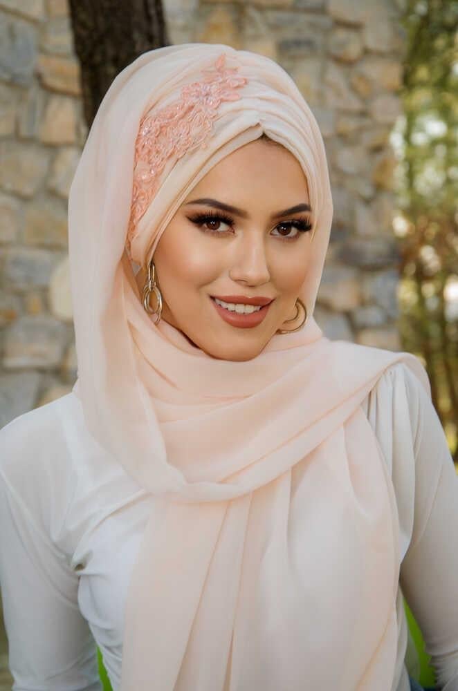 Açık Somon Güpürlü Abiye Şal