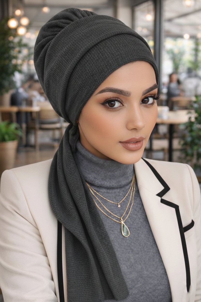 Antrasit Triko Atkılı Tesettür Bone