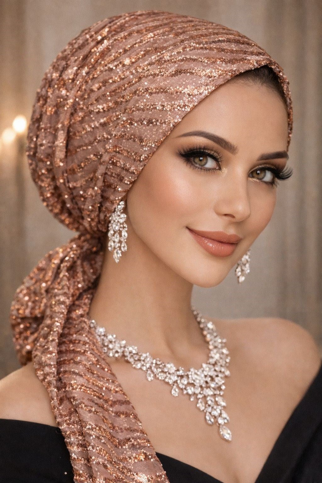 Bakır Simli Abiye Eşarp Bone