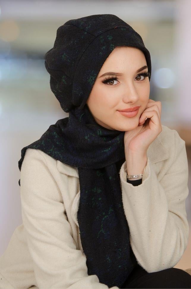 Bebe Mavi Çizgi Desen Fularlı Bone