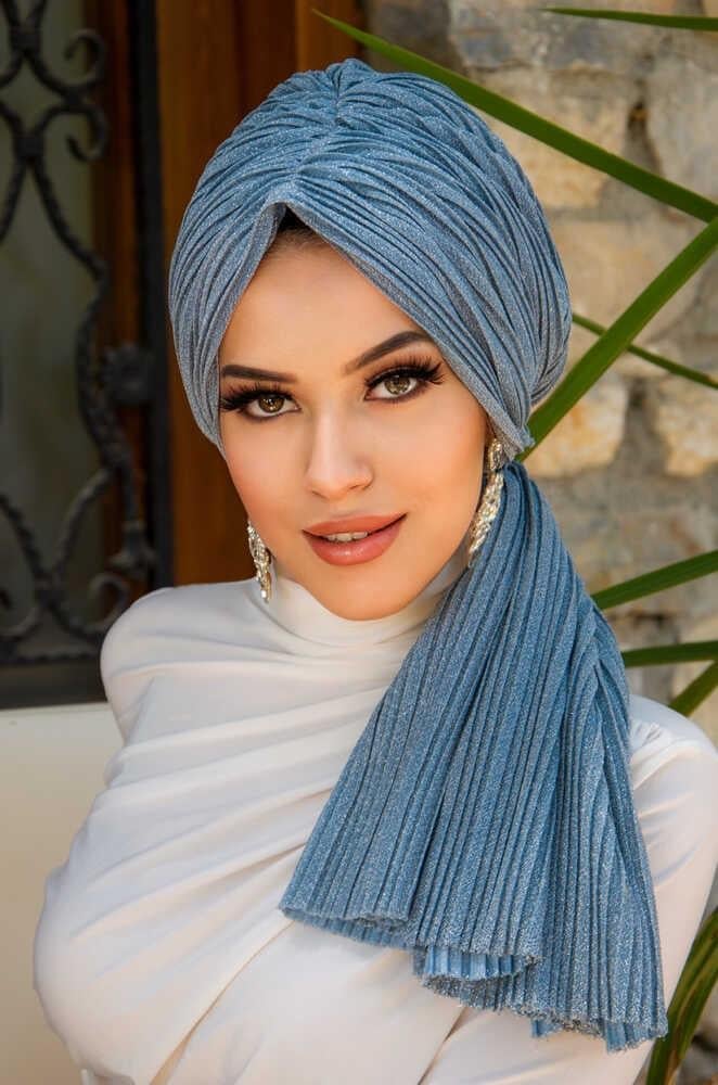 Bebe Mavi Işıltılı Piliseli Dolama Bone