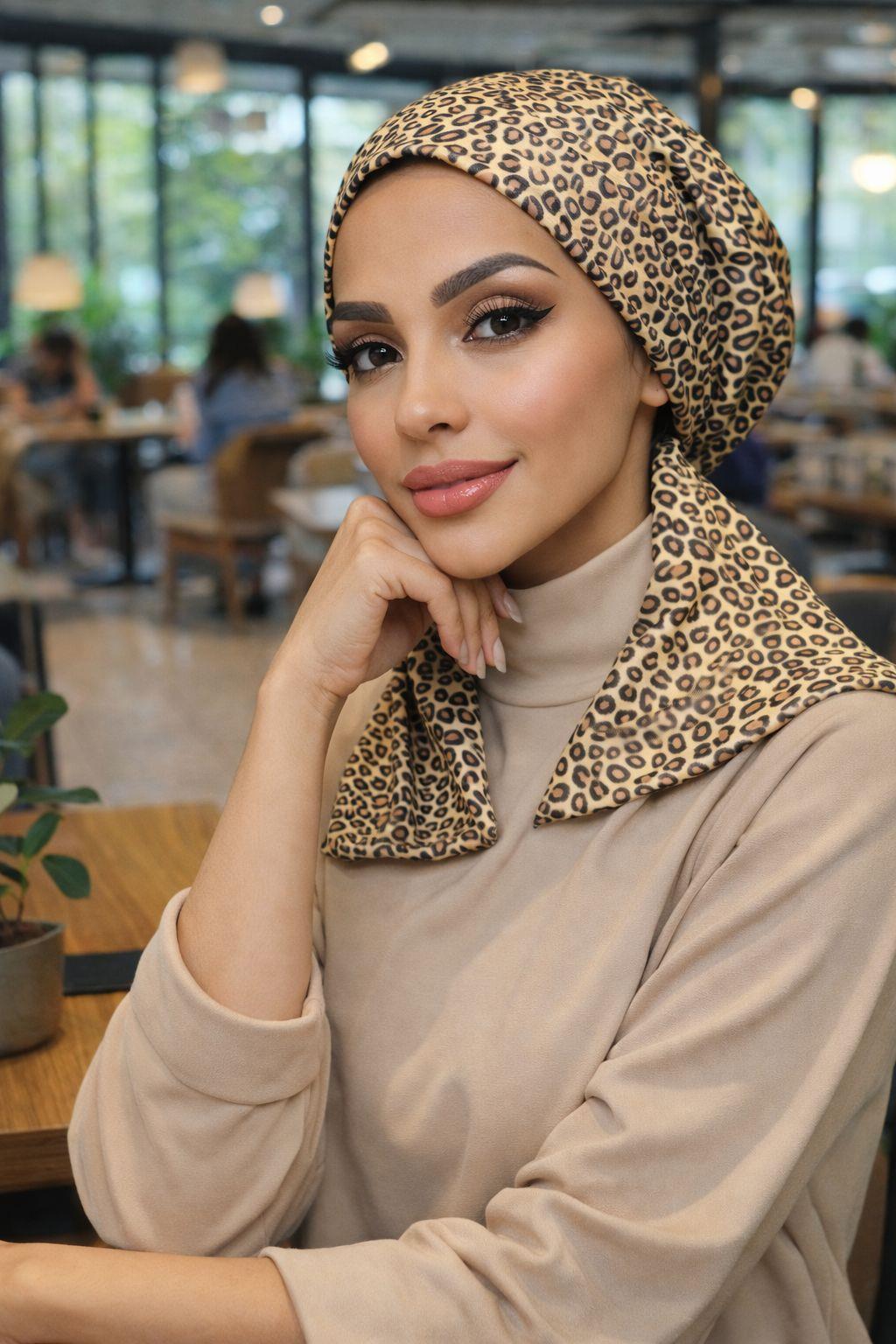 Gold Leopar Desen Eşarp Bone